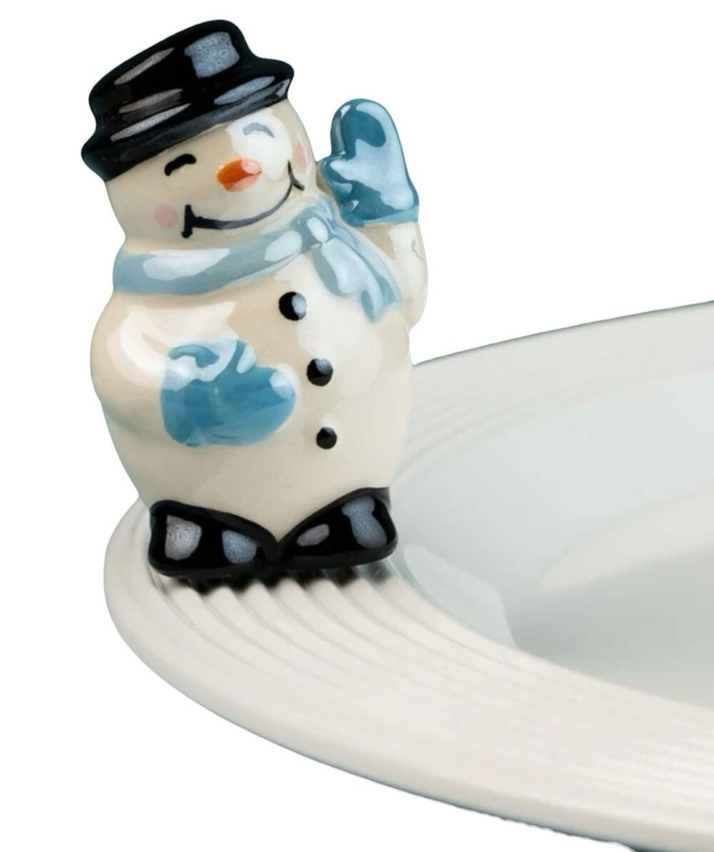 Nora Fleming Snowman Mini Black Hat Blue Mittens Scarf Ceramic